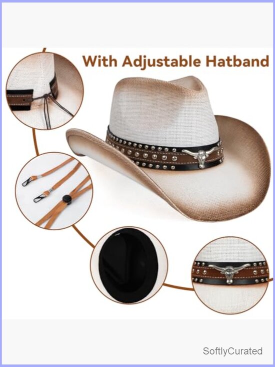 Straw Cowboy Hat Shapeable Brim with Adjustable Band main image 6